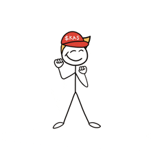 a stick figure with a red hat that says $ kas