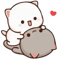 a cartoon of two cats hugging each other with a heart in the background .