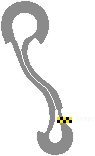 a pixel art drawing of a race track with a checkered flag on the finish line .