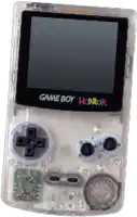 a clear game boy with a screen that says game boy horror on it