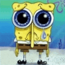 spongebob squarepants is crying with a tear coming out of his nose and eyes .