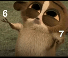 a close up of a cartoon animal with the number 6 and 7 written on it