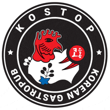 a logo for kosto korean gastropub with a rooster