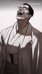 a drawing of a man in a kimono laughing with pixverse.ai in the corner