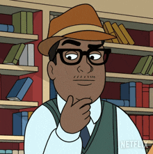 a cartoon of a man with glasses and a hat with a netflix logo on the bottom right