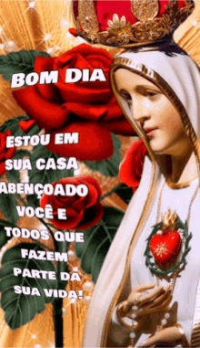 a picture of a woman with a crown on her head and the words bom dia on the bottom