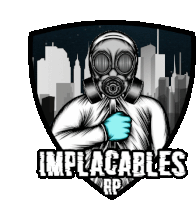 a logo for implacables rp with a gas mask on