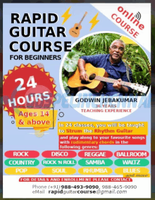 a flyer for rapid guitar course for beginners