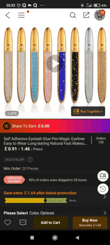 a screenshot of a phone screen showing a self adhesive eyelash glue pen magic eyeliner