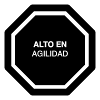 a black octagon with the words alto en agilidad in white letters