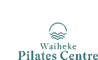 a logo for the waiheke pilates centre with a sunset and waves