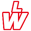 a red and white letter w with a lightning bolt in the middle .