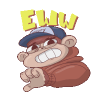 a cartoon of a monkey wearing a hat that says ew