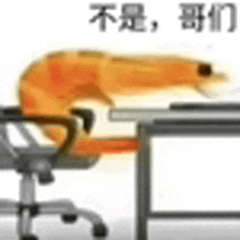 a fox is sitting on a chair next to a desk .