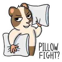 a cartoon of a hamster holding a pillow and the words pillow fight