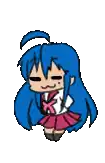 a pixel art drawing of a girl with blue hair
