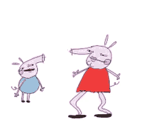 a cartoon drawing of two pigs standing next to each other .