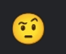 a yellow smiley face with a slight smirk on its face is on a black background .