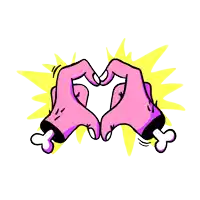 a cartoon drawing of two hands making a heart shape with their fingers