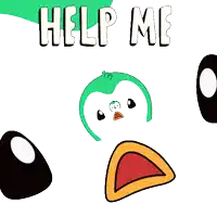 a cartoon of a penguin with the words help me below it