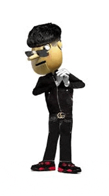 a cartoon character is wearing a black suit and sunglasses .