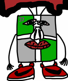 a cartoon drawing of a box with a face and arms and legs