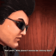 a cartoon character wearing sunglasses is talking to another character in a video game .