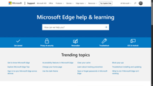 a microsoft edge help and learning page with a list of topics