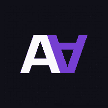 a purple and white logo that says av