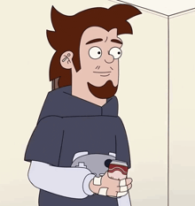 a cartoon character holding a can of soda