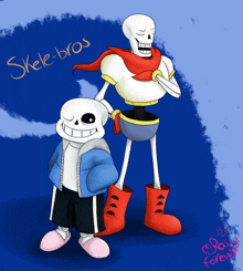 a drawing of sans and papyrus with the words skeletros written on the bottom