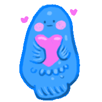 a blue monster holding a pink heart in its hands