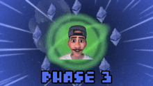 a man with a mustache is surrounded by ethereum blocks and the words phase 1