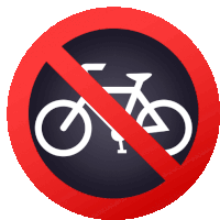 a red circle with a crossed out bicycle on it