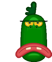 a green cartoon character with a red mouth