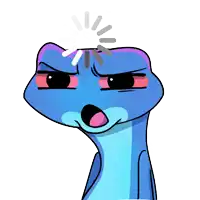 a cartoon drawing of a blue frog with a loading bar coming out of its head