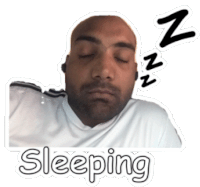 a sticker of a man sleeping with the word sleeping underneath