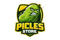 a logo for pickles store with a pickle in the center