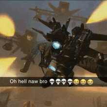 a video game character is flying through the air with a caption that says `` oh hell naw bro ''