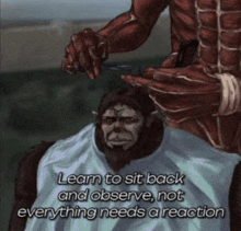 a cartoon of a man cutting a monkey 's head with scissors and a quote .