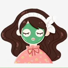 a girl wearing a green mask on her face