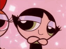 buttercup is a cartoon character from the powerpuff girls standing next to each other on a pink background .