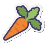 a sticker of a carrot with green leaves on it .