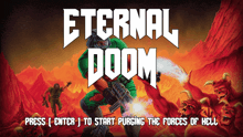 a poster for eternal doom shows a man with a gun