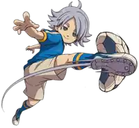 a cartoon of a boy kicking a soccer ball with the letter t on his shoe