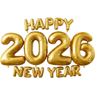 gold balloons that say happy new year 2026 on a white background
