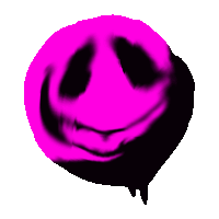 a pink and black smiley face with a shadow on a white background .