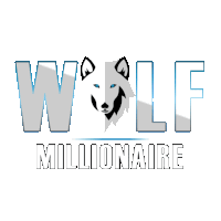 a logo for wolf millionaire with a wolf in the middle