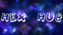 hex hub is written in white letters on a blue and purple background