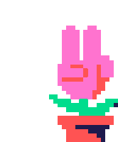 a pixel art illustration of a pink flower in a pot